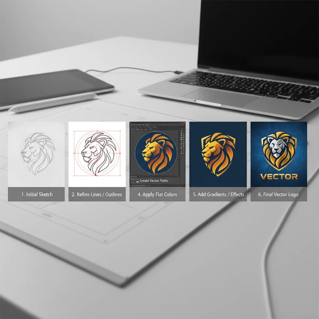 Professional designer converting AI logo into vector format using Adobe Illustrator for branding