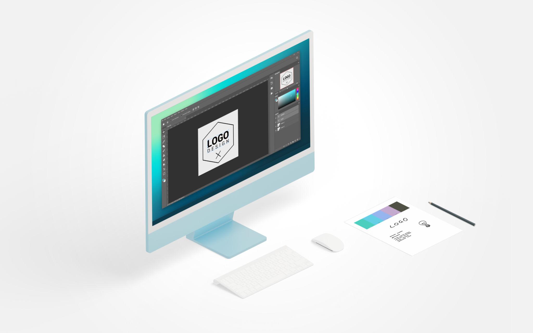 Professional designer redrawing AI logo into vector format using design software